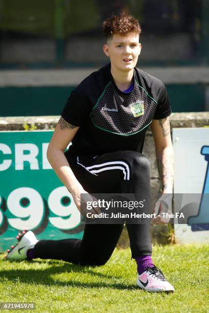 Charlotte Haynes of Yeovil Town Ladies takes part in a training session before the WSL Spring Series Match between Yeovil Town Ladies and Liverpool...