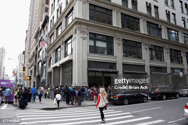 Soccer fans line up for a roofop viewing party of El Clasico - Real Madrid CF vs FC Barcelona hosted by LaLiga at 230 Fifth Avenue on April 23, 2017...