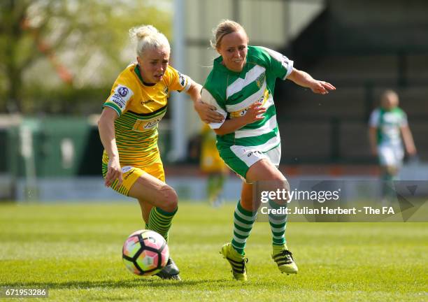 Nadia Lawrence of Yeovil Town Ladies beats Ash Hodgson of Liverpool Ladies FC to the ball during the WSL Spring Series Match between Yeovil Town...