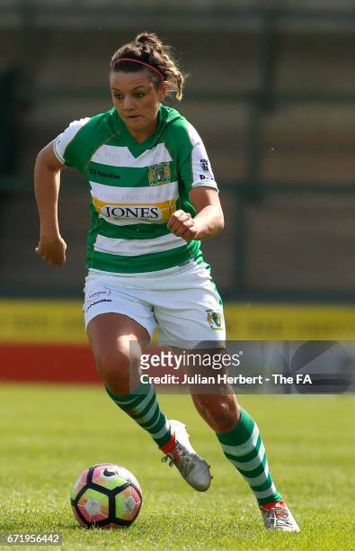 Nia Jones of Yeovil Town Ladies in action during the WSL Spring Series Match between Yeovil Town Ladies and Liverpool Ladies at Huish Park on April...