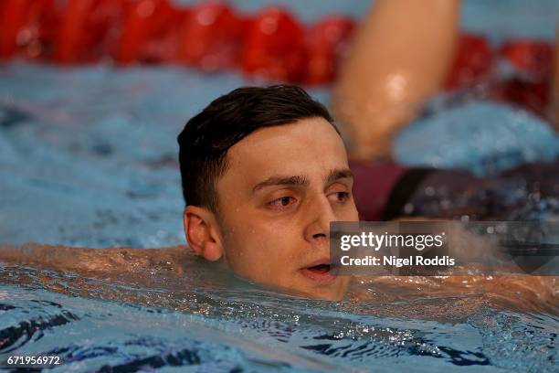 James Guy of Bath University reacts after winning the Mens Open 200m Freestyle Final on day six of the 2017 British Swimming Championships at Ponds...