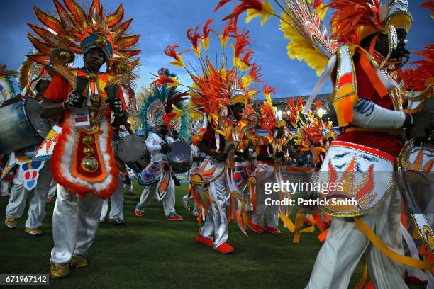 Junkanoo performer participates in the opening ceremponies for the IAAF/BTC World Relays Bahamas 2017 at Thomas Robinson Stadium on April 22, 2017 in...