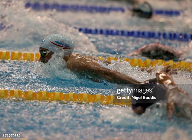 Alys Thomas of Swansea Aq Ccompetes in the Womens Open 100m Butterfly Final on day six of the 2017 British Swimming Championships at Ponds Forge on...