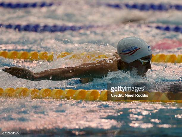 Alys Thomas of Swansea Aq Ccompetes in the Womens Open 100m Butterfly Final on day six of the 2017 British Swimming Championships at Ponds Forge on...