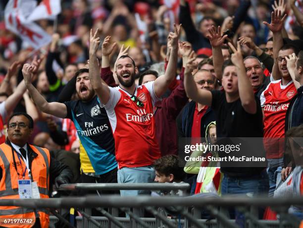 Arsenal fans during the Emirates FA Cup Semi-Final match between Arsenal and Manchester City at Wembley Stadium on April 23, 2017 in London, England.