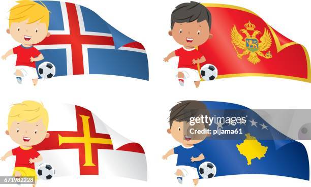 world flags and children soccer - football player icon stock illustrations