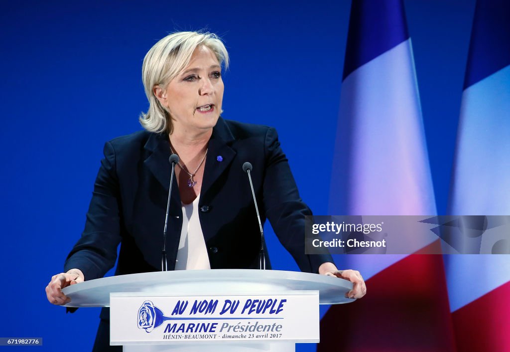 Presidential Candidate Marine Le Pen Spends Election Day In Northern Strong Hold