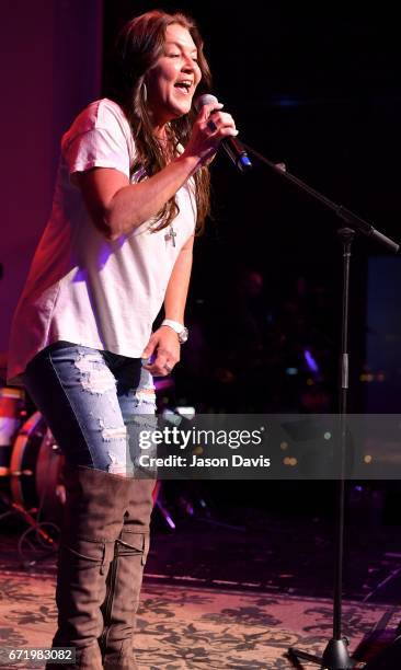 Recording Artist Gretchen Wilson performs on stage during a private concert for Pediatric Cancer research on April 22, 2017 in Nashville, Tennessee.