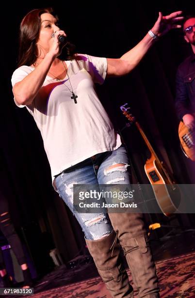 Recording Artist Gretchen Wilson performs on stage during a private concert for Pediatric Cancer research on April 22, 2017 in Nashville, Tennessee.