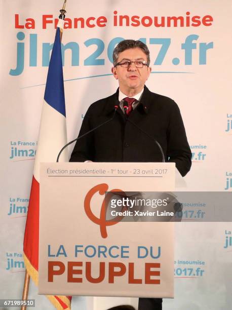 Presidential candidate Jean-Luc Melenchon, founder of the left wing movement 'La France Insoumise' speaks after being defeated in the first round of...