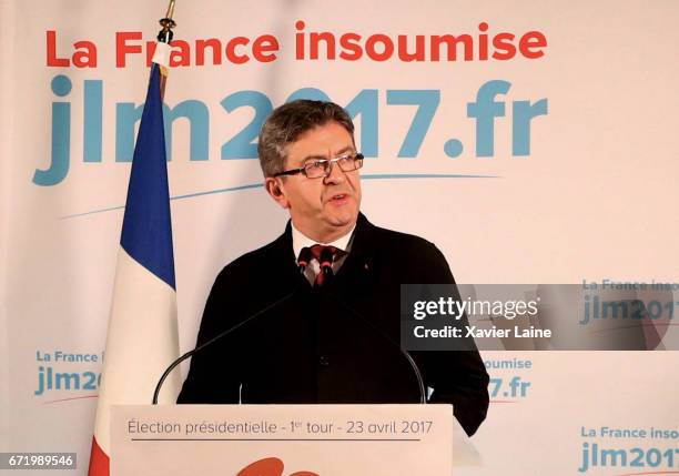 Presidential candidate Jean-Luc Melenchon, founder of the left wing movement 'La France Insoumise' speaks after being defeated in the first round of...
