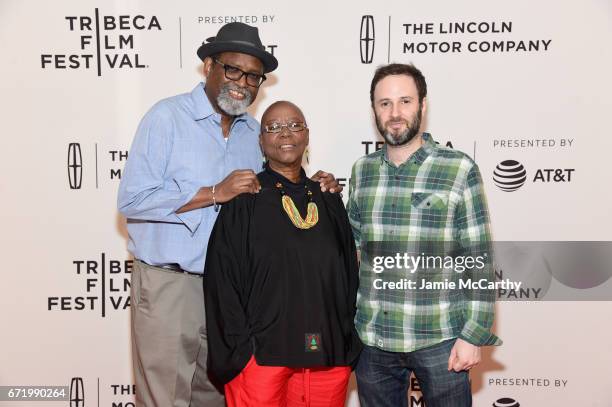 Sam Pollard, Bertha Lewis, and Reuben Atlas attend the 'ACORN and the Firestorm' Premiere during the 2017 Tribeca Film Festival at Cinepolis Chelsea...