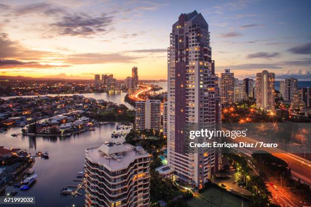 paradise waters skyline - gold coast highway stock pictures, royalty-free photos & images