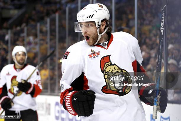 Bobby Ryan of the Ottawa Senators celebrates after scoring against the Boston Bruins during the second period of Game Six of the Eastern Conference...