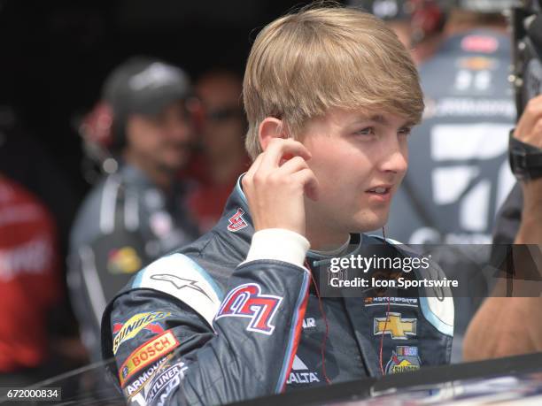 William Byron JR. Motorsports Liberty University Chevrolet Camaro during practice for the Xfinity Series Fitzgerald Glider Kits 300 on April 21 at...