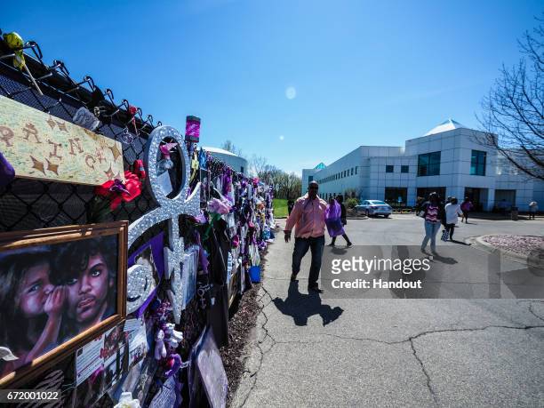 In this handout photo provided by Paisley Park Studios, a view of the Prince 4Ever Fence outside of Paisley Park during Paisley Park's Celebration...