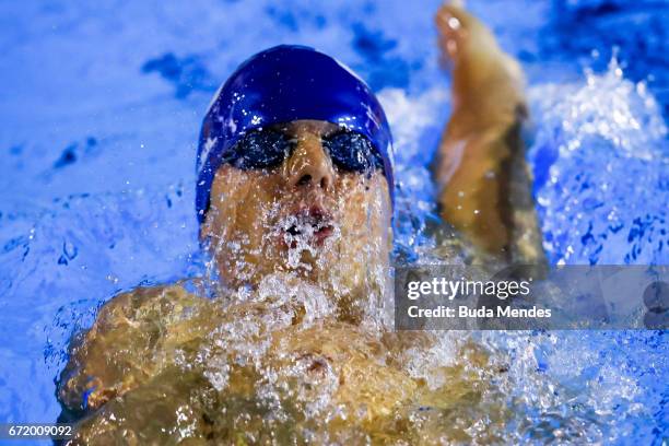 Mauricio Scota of Brazil competes in the Men's 100m Backstroke Final A on day 03 of the 2017 Loterias Caixa Swimming Open Championship - Day 3 at...