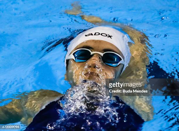 Florencia de La Vega of Argentina competes in the Women's 100m Backstroke Final A on day 03 of the 2017 Loterias Caixa Swimming Open Championship -...