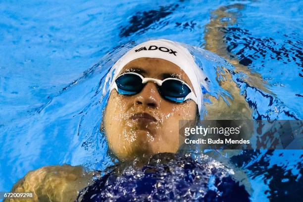 Florencia de La Vega of Argentina competes in the Women's 100m Backstroke Final A on day 03 of the 2017 Loterias Caixa Swimming Open Championship -...