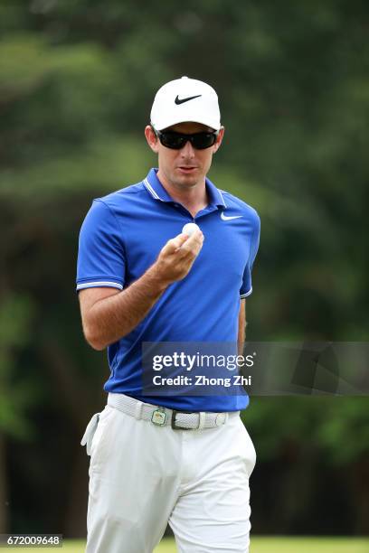 Dylan Frittelli of South Africa in action during the final round of the Shenzhen International at Genzon Golf Club on April 23, 2017 in Shenzhen,...