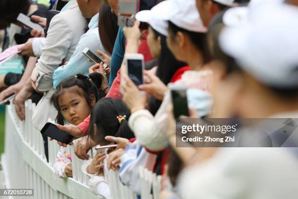 Fans and supporters watch the final round of the Shenzhen International at Genzon Golf Club on April 23, 2017 in Shenzhen, China.