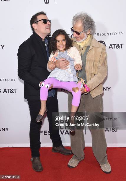 Antonino D'Ambrosio, Amara Lorien D'Ambrosio, and Frank Serpico attend the 'Frank Serpico' Premiere during the 2017 Tribeca Film Festival at...