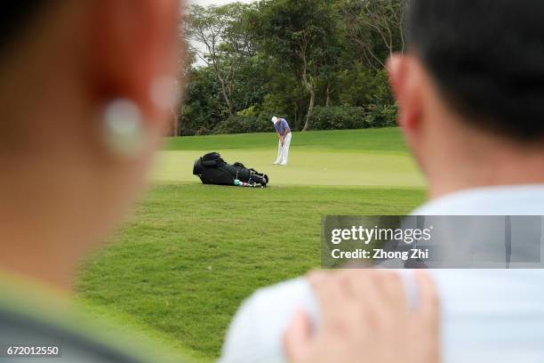 Sam Brazel of Australia plays a shot during the final round of the Shenzhen International at Genzon Golf Club on April 23, 2017 in Shenzhen, China.