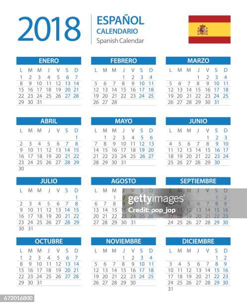 calendar 2018 vertical blue - spanish version - galapagos stock illustrations