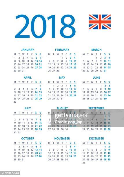 Calendar 2018 Simple English European International Version High
