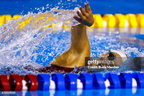 Debora Borges Carneiro of Brazil competes in the Women's 200m Freestyle on day 03 of the 2017 Loterias Caixa Swimming Open Championship - Day 3 at...