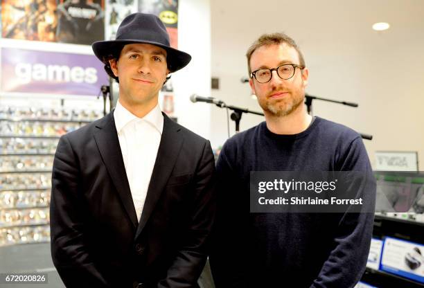 Paul Smith and Duncan Lloyd of Maximo Park perform live, meet fans and sign copies of their new album 'Risk to Exist' on April 23, 2017 in...