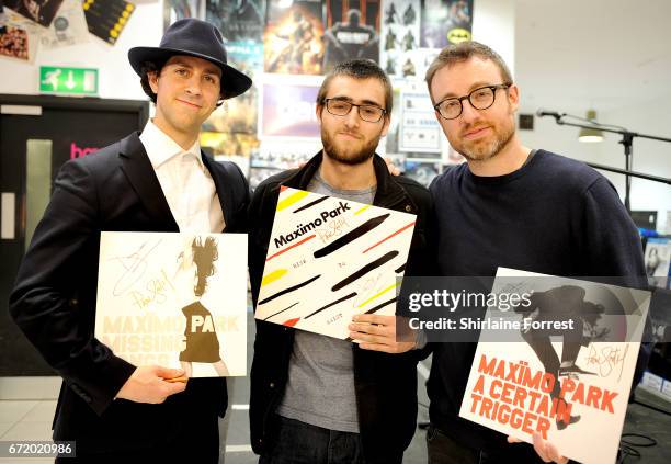 Paul Smith and Duncan Lloyd of Maximo Park perform live, meet fans and sign copies of their new album 'Risk to Exist' on April 23, 2017 in...