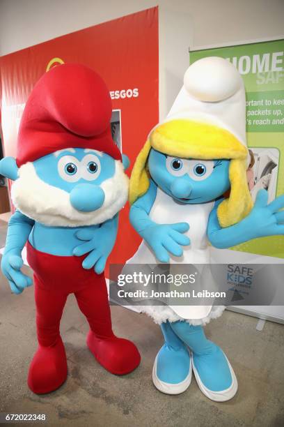 Smurfs attend Safe Kids Day 2017 at Smashbox Studios on April 23, 2017 in Culver City, California.