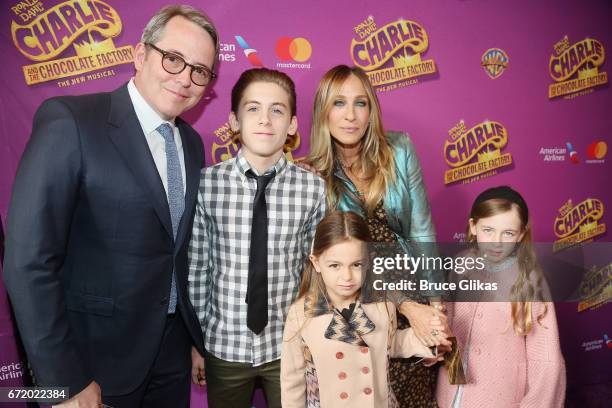 Matthew Broderick, James Wilkie Broderick, Tabitha Hodge Broderick, Sarah Jessica Parker and Marion Loretta Broderick pose at the opening night of...