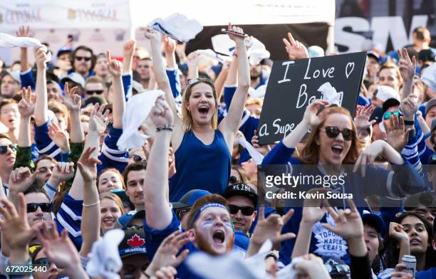 Toronto Maple Leafs fans cheer before the Leafs play the Washington Capitals in Game Six of the Eastern Conference First Round during the 2017 NHL...