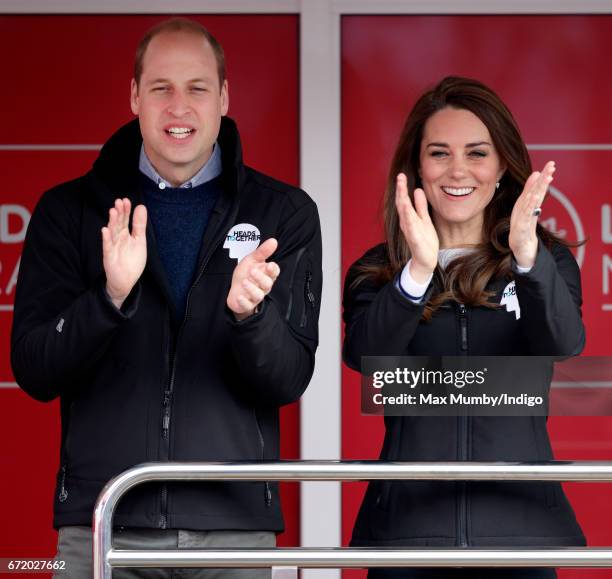 Prince William, Duke of Cambridge & Catherine, Duchess of Cambridge cheer on runners as they start the 2017 Virgin Money London Marathon on April 23,...