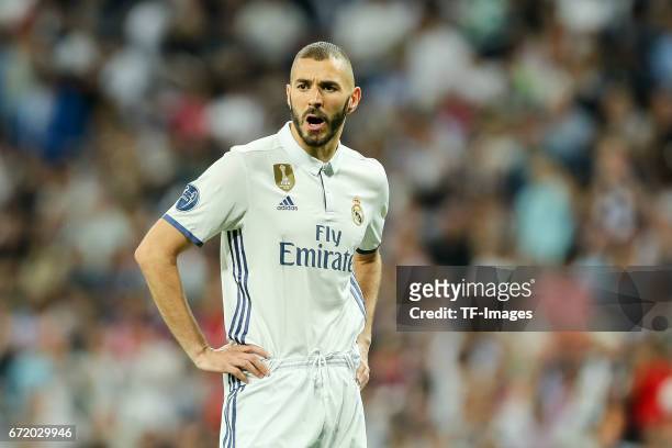Karim Benzema of Real Madrid looks on during the UEFA Champions League Quarter Final second leg match between Real Madrid CF and FC Bayern Muenchen...