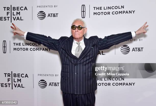 Political consultant Roger Stone attends the 'Get Me Roger Stone' Premiere during the 2017 Tribeca Film Festival at SVA Theatre on April 23, 2017 in...