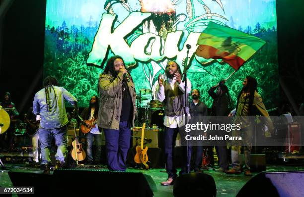 Ky-Mani Marley, Stephen Marley, Ziggy Marley and Damian Marley perform at Kaya Fest at Bayfront Park Amphitheater on April 22, 2017 in Miami, Florida.