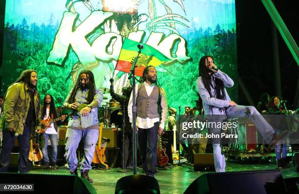 Stephen Marley, Ky-Mani Marley, Ziggy Marley and Julian Marley perform at Kaya Fest at Bayfront Park Amphitheater on April 22, 2017 in Miami, Florida.