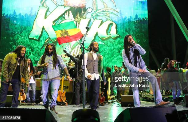 Stephen Marley, Ky-Mani Marley, Ziggy Marley and Julian Marley perform at Kaya Fest at Bayfront Park Amphitheater on April 22, 2017 in Miami, Florida.