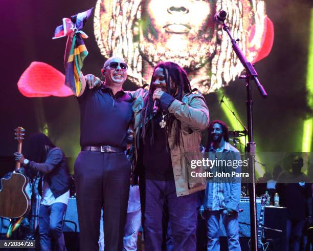 Pitbull and Stephen Marley perform at Kaya Fest at Bayfront Park Amphitheater on April 22, 2017 in Miami, Florida.