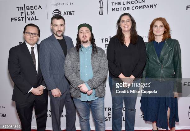 Morgan Pehme, Dylan Bank, Daniel DiMauro, Blair Foster and Kara Elverson attend the 'Get Me Roger Stone' Premiere during the 2017 Tribeca Film...