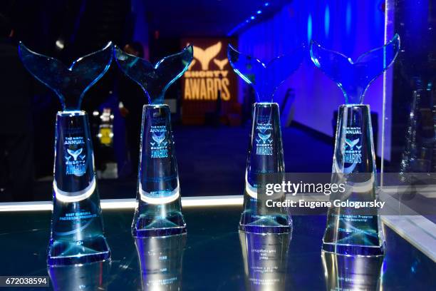 View of trophies at The 9th Annual Shorty Awards at PlayStation Theater on April 23, 2017 in New York City.