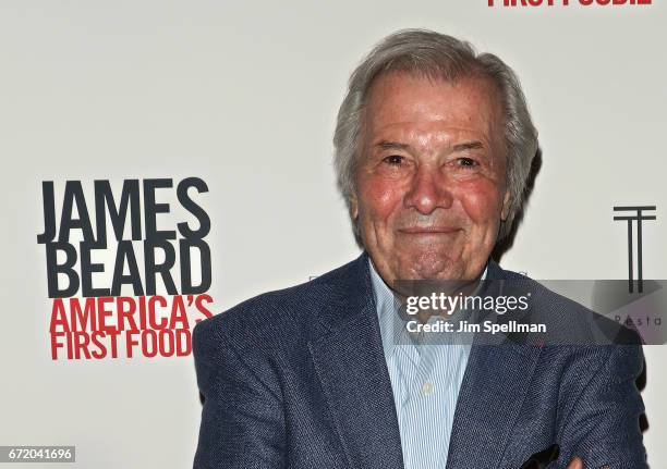 Chef Jacques Pepin attends the "James Beard: America's First Foodie" NYC premiere at iPic Fulton Market on April 23, 2017 in New York City.