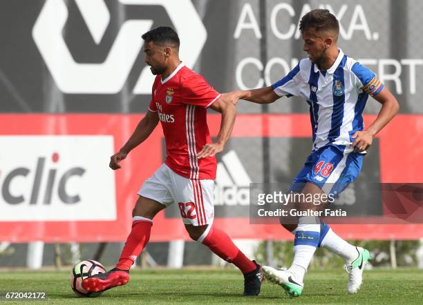 Luquinhas of SL Benfica B with Francisco Ramos of FC Porto B in action during the Segunda Liga match between SL Benfica B and FC Porto B at Caixa...