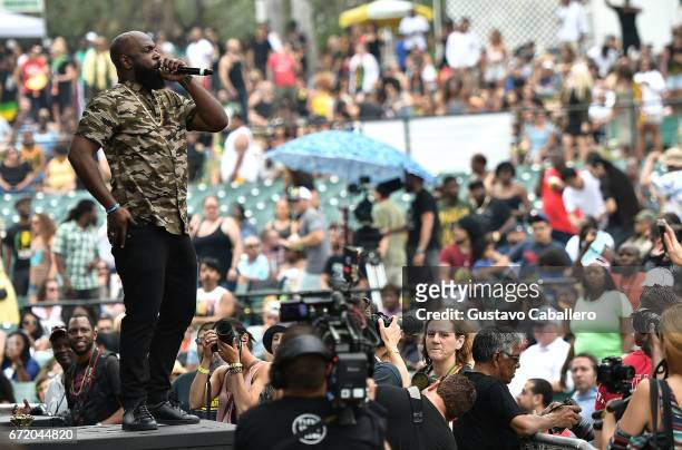 Bunji Garlin performs at the Kaya Fest at Bayfront Park Amphitheater on April 22, 2017 in Miami, Florida.