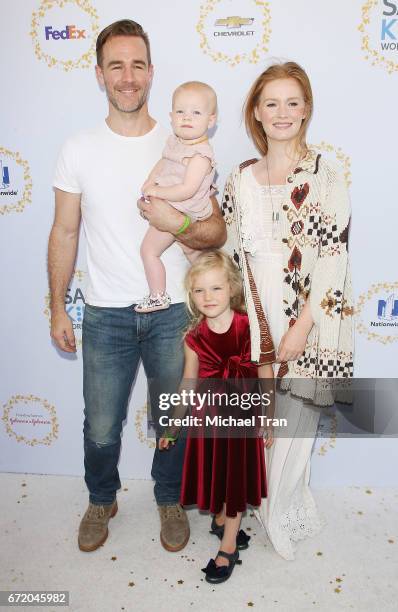 James Van Der Beek with his wife, Kimberly Brook and their children arrive at the Safe Kids Day held at Smashbox Studios on April 23, 2017 in Culver...