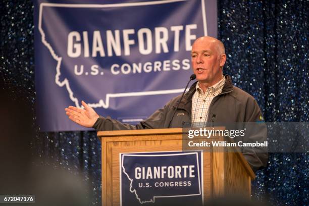 Republican Greg Gianforte campaigns for the Montana House of Representatives seat vacated by the appointment of Ryan Zinke to head the Department of...