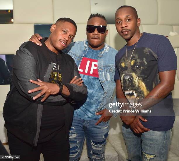 Shawn Holiday, Sean Garrett and Ruggs attend Keke Palmer Single Release Party at SL Lounge on April 23, 2017 in Atlanta, Georgia.